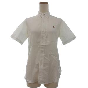 ラルフローレン RALPH LAUREN シャツ ブラウス 半袖 ボタンダウン BD ロゴ 刺繍 7 白 ホワイト ■GY14 レディース