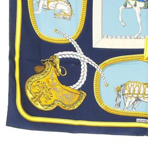 エルメス HERMES GRAND APPARAT 盛装の馬 カレ90 スカーフ シルク 紺 