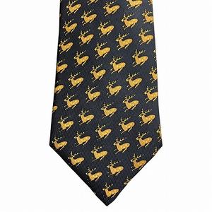エルメス HERMES 総柄 ネクタイ シルク 鹿 黒 茶 ブラック ブラウン 800MA ☆AA★ メンズ