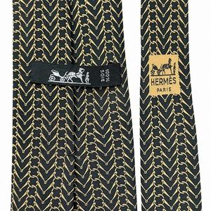 エルメス HERMES 総柄 ネクタイ シルク 黒 茶 ブラック ブラウン 753IA ☆AA★ メンズ