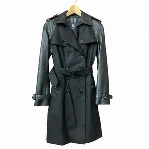 バーバリー ロンドン BURBERRY LONDON トレンチコート ウール 袖レザー切替 シープスキン 黒 ブラック 38 M位 ■GY41 レディース