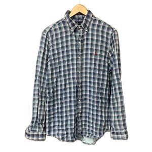 ラルフローレン RALPH LAUREN チェック柄 長袖 シャツ ボタンダウンシャツ コットン 刺繡  M 青 ブルー メンズ