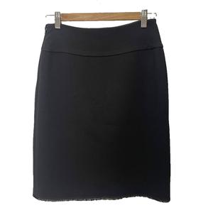 プラダ PRADA フロントフラップ タイトスカート フリンジ ウール ひざ丈 38 黒 ブラック レディース