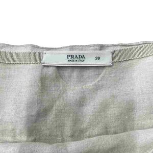 プラダ PRADA 総柄 リネン タック プリーツ フレアスカート 38 ベージュ ☆AA★ レディース