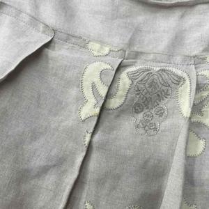 プラダ PRADA 総柄 リネン タック プリーツ フレアスカート 38 ベージュ ☆AA★ レディース