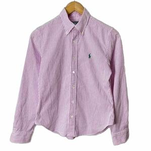 ラルフローレン RALPH LAUREN ストライプ柄 長袖 シャツ ボタンダウン カジュアルシャツ 11 L パープル ホワイト ■GY14 レディース