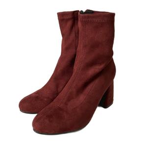 インデックス INDEX スエードタッチ ヒール ショートブーツ L レッド レディース