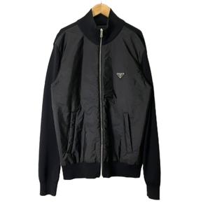 プラダ PRADA Re-Nylon Jacket ジャケット ニット切替 三角プレート リナイロン 上着 50 ブラック UMG116 ☆AA★ メンズ
