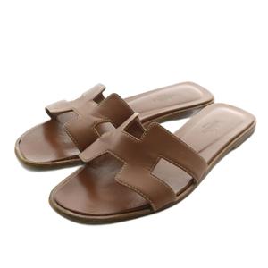 エルメス HERMES オラン サンダル レザー オープントゥ フラット 38 24cm 茶色 ブラウン /XZ ■GY19 レディース