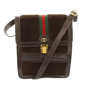 グッチ GUCCI パルファン PARFUMS オールドグッチ シェリーライン ショルダーバッグ GGロゴ スエード レザー 茶 ブラウン /YT ■OH レディース