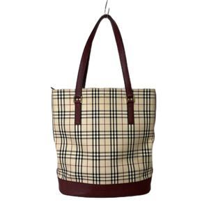 バーバリー BURBERRY ノバチェック トートバッグ ハンドバッグ レザー ベージュ レッド JAA レディース