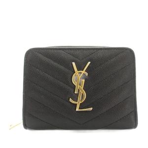 サンローラン パリ SAINT LAURENT PARIS マトラッセ コンパクトジップアラウンドウォレット 財布 二つ折り 小銭入れ レザー カサンドラ 黒 ブラック ゴールドカラー /YT28 ■OH レディース