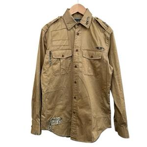 ラルフローレン RALPH LAUREN 長袖シャツ スパンコール ステッチ コットン ベージュ ブラウン系 サイズ2 S相当 レディース