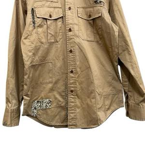 ラルフローレン RALPH LAUREN 長袖シャツ スパンコール ステッチ コットン ベージュ ブラウン系 サイズ2 S相当 レディース