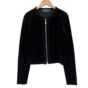 ラルフローレン RALPH LAUREN ノーカラージャケット 上着 フロントジッパー ストレッチ ショート丈 ブラック サイズM レディース