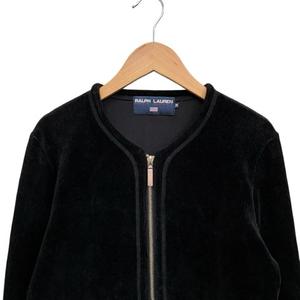 ラルフローレン RALPH LAUREN ノーカラージャケット 上着 フロントジッパー ストレッチ ショート丈 ブラック サイズM レディース