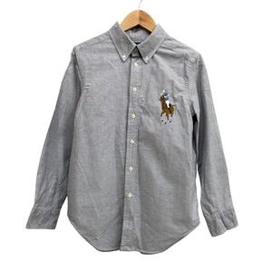 ラルフローレン RALPH LAUREN ボタンダウンシャツ 長袖 ロゴマーク刺繍 ジュニア ネイビー系 グレー系 サイズM  キッズ