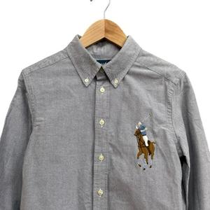 ラルフローレン RALPH LAUREN ボタンダウンシャツ 長袖 ロゴマーク刺繍 ジュニア ネイビー系 グレー系 サイズM  キッズ