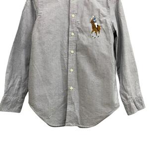 ラルフローレン RALPH LAUREN ボタンダウンシャツ 長袖 ロゴマーク刺繍 ジュニア ネイビー系 グレー系 サイズM  キッズ