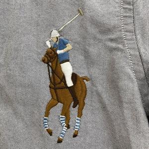 ラルフローレン RALPH LAUREN ボタンダウンシャツ 長袖 ロゴマーク刺繍 ジュニア ネイビー系 グレー系 サイズM  キッズ