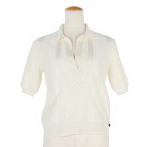 ルイヴィトン LOUIS VUITTON クロップドニット ポロシャツ スキッパーネック 半袖 XS 白 ホワイト RW182W HVD FFKS03 レディース