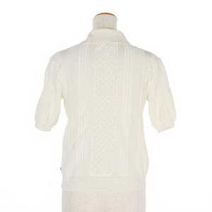 ルイヴィトン LOUIS VUITTON クロップドニット ポロシャツ スキッパーネック 半袖 XS 白 ホワイト RW182W HVD FFKS03 レディース