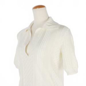 ルイヴィトン LOUIS VUITTON クロップドニット ポロシャツ スキッパーネック 半袖 XS 白 ホワイト RW182W HVD FFKS03 レディース
