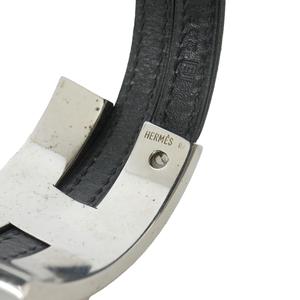 エルメス HERMES プスプス レザー バングル ブレスレット ブラック 黒 シルバー メンズ レディース