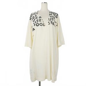 エムエムシックス メゾンマルジェラ MM6 Maison Margiela エイズプリント Tシャツ カットソー オーバーサイズ 半袖 Sサイズ オフホワイト 白 ブラック 黒 レディース