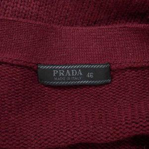 プラダ PRADA ニット カーディガン エルボーパッチ Vネック 長袖 46 赤 レッド レディース