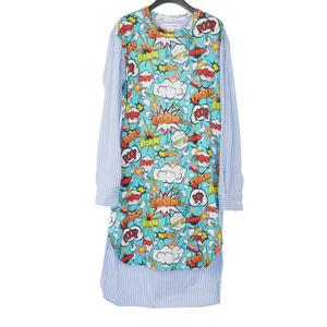 コムデギャルソンシャツ COMME des GARCONS SHIRT 19AW コミック柄 プリント ストライプ シャツワンピース 長袖 ロング M 青 ブルー Ｗ27118 メンズ レディース