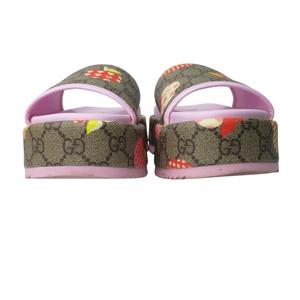 グッチ GUCCI 38 ピンク プラットフォームサンダル ポム レ グッチ GUCCI 美品 フラットフォーム ラバー サンダル ホースビット 靴