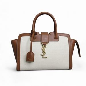 イヴサンローラン YVES SAINT LAURENT ベイビー ダウンタウン ハンドバッグ トートバッグ キャンバス レザー ロゴ ブラウン E111025572 1123 レディース