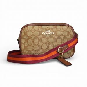 コーチ COACH 美品 ミニ ジェイミー カメラ バッグ シグネチャー ジャカード レザー ショルダーバッグ クロスボディ ブラウン k355235 0206 