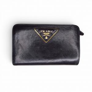 プラダ PRADA 2つ折り財布 ウォレット 三角プレート レザー ブラック k402040 レディース