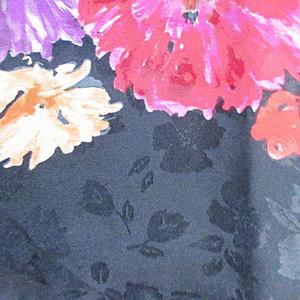 バレンシアガ BALENCIAGA 美品 大判 シルク 花柄 スカーフ 黒