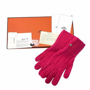 未使用品 エルメス HERMES タグ付き フレカンス ニット グローブ 手袋 セリエボタン ウール S ピンク /VU◇ 0216 レディース