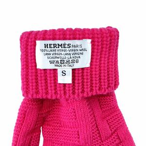 未使用品 エルメス HERMES タグ付き フレカンス ニット グローブ 手袋 セリエボタン ウール S ピンク /VU◇ 0216 レディース