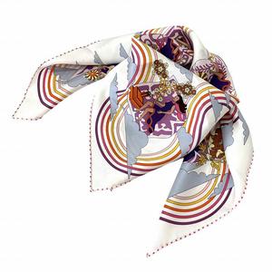 エルメス HERMES 美品 カレ70 スカーフ ストール CARRES VOLANTS 空飛ぶカレ シルク 総柄 白 ホワイト マルチカラー /VU□ 0406 レディース