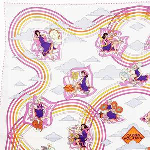エルメス HERMES 美品 カレ70 スカーフ ストール CARRES VOLANTS 空飛ぶカレ シルク 総柄 白 ホワイト マルチカラー /VU□ 0406 レディース
