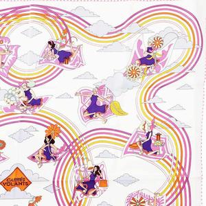 エルメス HERMES 美品 カレ70 スカーフ ストール CARRES VOLANTS 空飛ぶカレ シルク 総柄 白 ホワイト マルチカラー /VU□ 0406 レディース