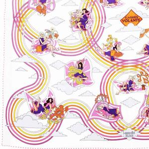 エルメス HERMES 美品 カレ70 スカーフ ストール CARRES VOLANTS 空飛ぶカレ シルク 総柄 白 ホワイト マルチカラー /VU□ 0406 レディース