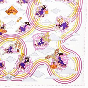 エルメス HERMES 美品 カレ70 スカーフ ストール CARRES VOLANTS 空飛ぶカレ シルク 総柄 白 ホワイト マルチカラー /VU□ 0406 レディース