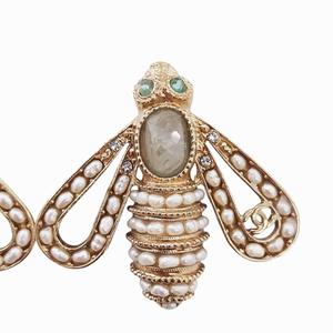シャネル CHANEL 希少 18A クルーズコレクション ターコイズラインストーン ビー パールイヤリング 蜂 ココマーク ゴールド レディース
