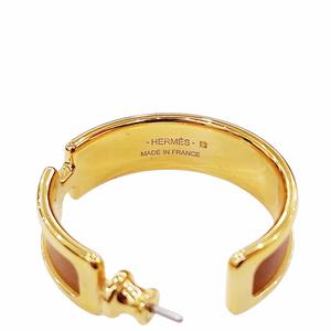 HERMES ゴールド ブラウン フープピアス エルメス HERMES オランプ ボックスカーフ フープピアス 茶