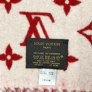 美品！Louis Vuitton マフラー 赤 ベージュ ロゴ LOUIS VUITTON マフラー ベージュ カシミア 美品 中古】LOUIS VUITTON