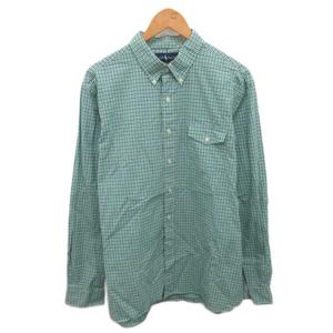 ラルフローレン RALPH LAUREN ボタンダウンシャツ BDシャツ 長袖 チェック オーバーサイズ XL 緑 グリーン 白 ホワイト 紺 ネイビー ☆AA★ ■MET2 メンズ