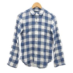 ラルフローレン RALPH LAUREN リネンシャツ チェック 長袖 青 ブルー 160 ■MET2 キッズ