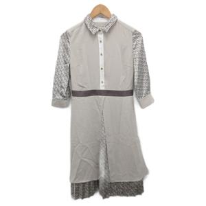 ラブレス LOVELESS 美品 ワンピース スカート ロング 切替 ハーフボタン 総柄 金ボタン ベージュ 36 約S ■YHS5 レディース