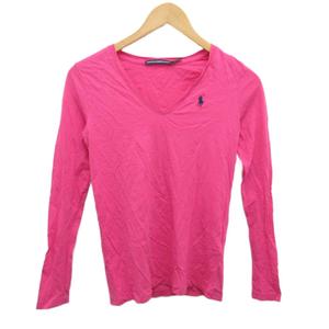 ラルフローレン RALPH LAUREN カットソー Tシャツ Vネック ポニー刺繡 ピンク XS ■YHS5 レディース
